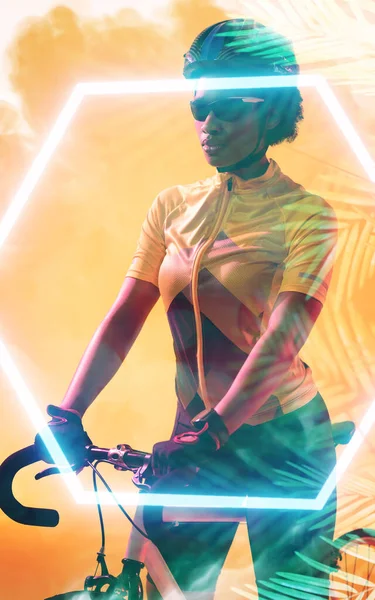 Πολλαπλή Έκθεση Νεαρών Αφροαμερικανών Ποδηλατών Αυτοπεποίθηση Γυαλιά Ηλίου Πάνω Από — Φωτογραφία Αρχείου