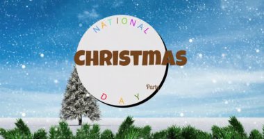 Ulusal Noel partisinin üzerine yağan kar animasyonu kış manzarasına karşı mesaj pankartı. Noel şenliği ve kutlama konsepti
