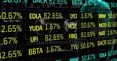Dünya çapında finansal veri işleme animasyonu. Küresel finans, iş ve veri işleme kavramı dijital olarak oluşturulmuş video.