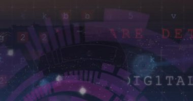 Çemberlerin, radarların, çoklu mesajların, harflerin, sembollerin ve sayıların soyut arkaplanda canlandırılması. Dijital olarak üretilmiş, hologram, sonar, şifre, şekil, soyut ve teknoloji kavramı.