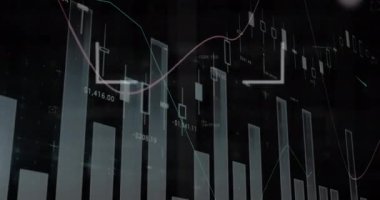 İstatistiklerle finansal veri işleme alanının animasyonu. Küresel finans, iş ve veri işleme kavramı dijital olarak oluşturulmuş video.