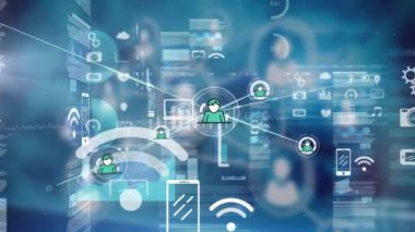 Bağlantı ağı üzerinden istatistik ve veri işleme animasyonu. Küresel hesaplama, bağlantılar ve veri işleme kavramı dijital olarak oluşturulmuş video.