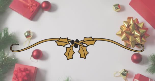 겨우살이 깃발의 애니메이션 크리스마스 장식에 크리스마스 축제와 축하의 — 비디오