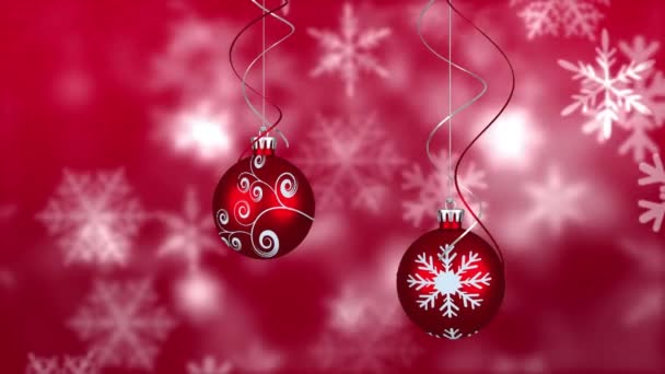 Animacja Spadającego Śniegu Świątecznych Dekoracji Czerwonym Tle Boże Narodzenie Tradycja — Wideo stockowe