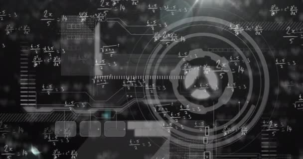 Animace Obloukového Reaktoru Abstraktní Obrazec Objektiv Vzplanou Nad Matematickými Rovnicemi — Stock video