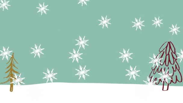 Animación Copos Nieve Que Caen Sobre Los Árboles Paisaje Invierno — Vídeos de Stock