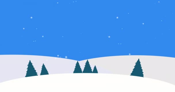 在雪地上的树木和山上 在晴朗的天空中 疑问号的动画符号 数字生成的 全息图 冬季和抽象概念 — 图库视频影像