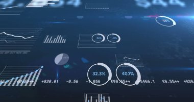 Finansal veri işleme, rakamların değişmesi ve istatistikler. küresel işletme finans kavramı dijital olarak oluşturulmuş görüntü.