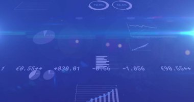 Borsa finansal veri işleme görüntüsü ve mavi arka plan istatistikleri. küresel finans teknolojisi dijital arayüz konsepti dijital olarak oluşturulmuş görüntü.