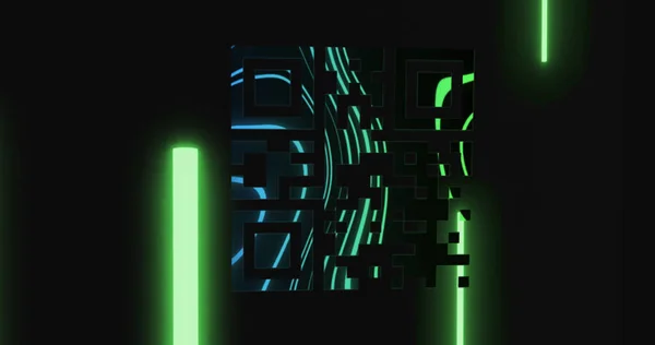 Изображение Светящегося Зеленого Синего Кода Сканируемого Черном Фоне Концепция Цифровых — стоковое фото
