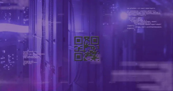 Зображення Сяючого Фіолетового Коду Неоновими Елементами Обробкою Даних Фіолетовому Фоні — стокове фото