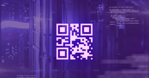 Зображення Сяючого Фіолетового Коду Неоновими Елементами Обробкою Даних Фіолетовому Фоні — стокове фото