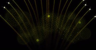 Siyah arka planda havai fişek animasyonu. Yeni yıl, gelenek ve kutlama konsepti dijital olarak oluşturuldu.