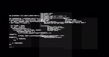 Siyah arkaplanda veri işleme animasyonu. Küresel teknoloji, bilgisayar ve dijital arayüz kavramı dijital olarak oluşturulmuş video.