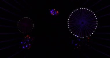 Siyah arka planda havai fişek animasyonu. Yeni yıl, gelenek ve kutlama konsepti dijital olarak oluşturuldu.