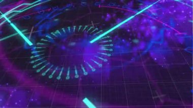 Siyah arka planda tarama yapan noktaların canlandırması. Küresel teknoloji, bilgisayar ve dijital arayüz kavramı dijital olarak oluşturulmuş video.