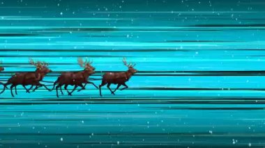 Noel Baba 'nın üzerine yağan kar animasyonu ren geyiğiyle kızakta. Noel, şenlik, kutlama ve gelenek konsepti dijital olarak oluşturuldu.