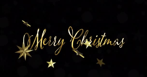 Animatie Van Kerstgroeten Tekst Decoraties Zwarte Achtergrond Kerst Festiviteit Feest — Stockvideo