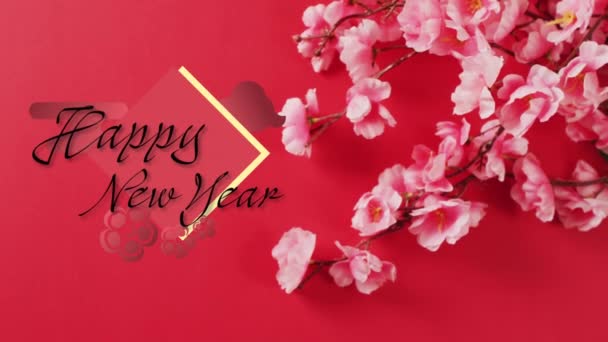 Yeni Yıl Animasyonları Kırmızı Arka Planda Geleneksel Çin Dekorasyonları Üzerine — Stok video