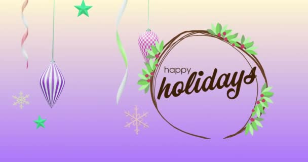 紫色の背景に装飾上の幸せな休日のテキストのアニメーション 伝統とお祝いのコンセプトデジタル生成ビデオ — ストック動画