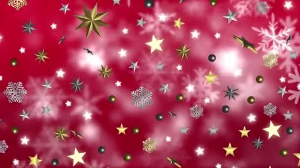 Κινούμενα Σχέδια Αστεριών Που Πέφτουν Πάνω Από Χριστουγεννιάτικες Διακοσμήσεις Κόκκινο — Αρχείο Βίντεο