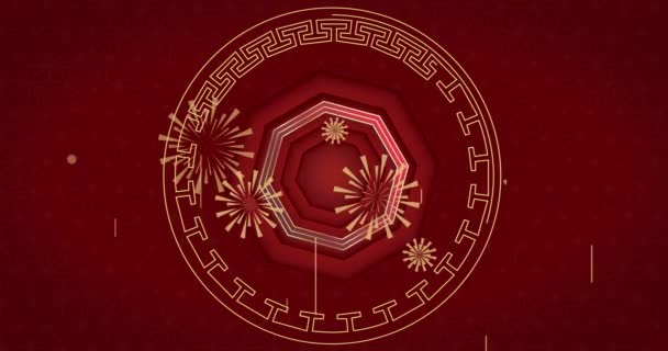 Animering Kinesiska Traditionella Dekorationer Röd Bakgrund Kinesiskt Nytt Festlighet Fest — Stockvideo