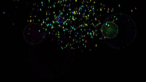 Анімація Феєрверків Конфетті Чорному Тлі Новий Рік Традиція Концепція Святкування — стокове відео