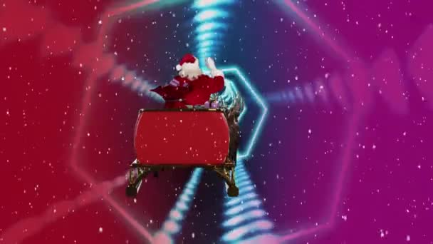 Altıgenlerin Animasyonu Noel Baba Nın Üzerine Yağan Karlar Ren Geyiğiyle — Stok video