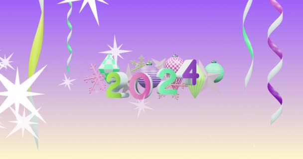Animation Étoiles Sur 2024 Texte Décorations Sur Fond Violet Nouvelle — Video