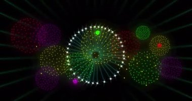 Siyah arka planda havai fişek animasyonu. Yeni yıl, gelenek ve kutlama konsepti dijital olarak oluşturuldu.