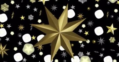 Siyah arkaplanda dönen altın yıldızın animasyonu. Noel, şenlik, kutlama ve gelenek konsepti dijital olarak oluşturuldu.
