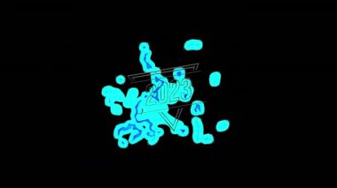 Siyah arkaplandaki şekiller üzerinden 2023 metnin animasyonu. Geçmişe dönük gelecek ve dijital arayüz kavramı dijital olarak oluşturulmuş video.