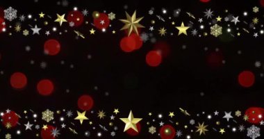 Siyah arka plandaki yılbaşı süsleri üzerine düşen istatistiklerin animasyonu. Noel, şenlik, kutlama ve gelenek konsepti dijital olarak oluşturuldu.