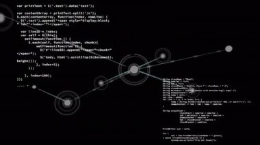 Siyah arkaplandaki bağlantı ağıyla veri işleme animasyonu. Küresel teknoloji, bilgisayar ve dijital arayüz kavramı dijital olarak oluşturulmuş video.