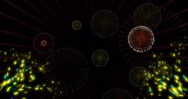 Siyah arka planda havai fişek animasyonu. Yeni yıl, gelenek ve kutlama konsepti dijital olarak oluşturuldu.