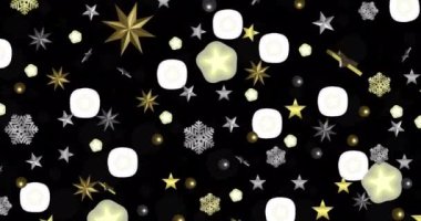Siyah arka plandaki yıldız ve noktaların animasyonu. Noel, gelenek ve kutlama konsepti dijital olarak oluşturuldu.