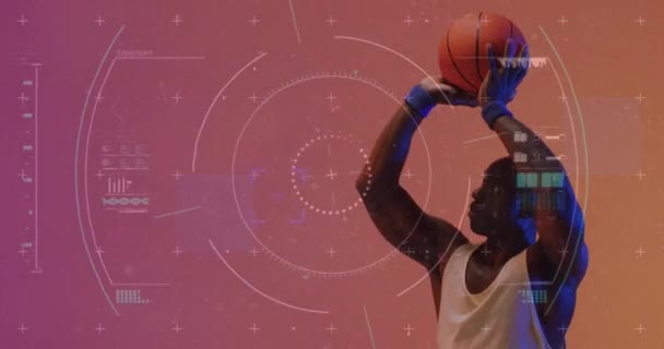Animación Estadísticas Procesamiento Datos Sobre Jugadores Baloncesto Afroamericanos Deportes Competencia — Vídeo de stock