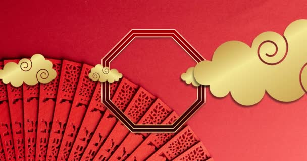Animation Traditioneller Chinesischer Dekorationen Auf Rotem Hintergrund Chinesisches Neujahr Fest — Stockvideo