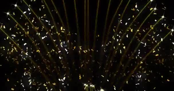 Анімація Феєрверків Конфетті Чорному Тлі Новий Рік Традиція Концепція Святкування — стокове відео