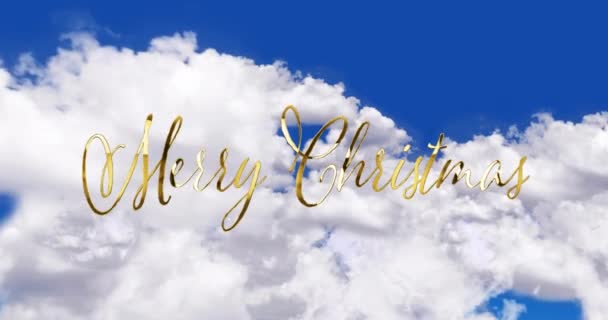 用云彩和冬日的风景在天空上勾勒出快乐的圣诞祝福 圣诞节 传统和庆祝概念数字制作的录像 — 图库视频影像