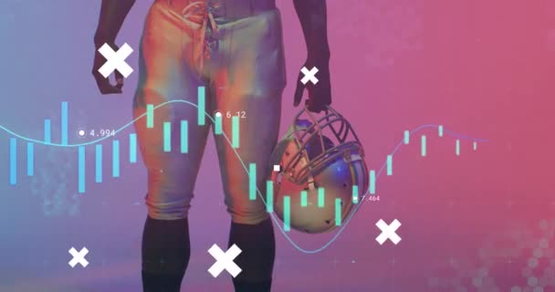 アメリカのサッカー選手以上のマーカーでデータ処理のアニメーション スポーツ データ処理と通信の概念デジタル生成ビデオ — ストック動画