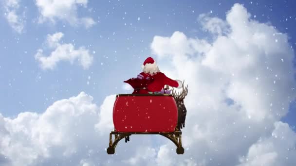 Animazione Neve Che Cade Sopra Natale Babbo Natale Slitta Con — Video Stock