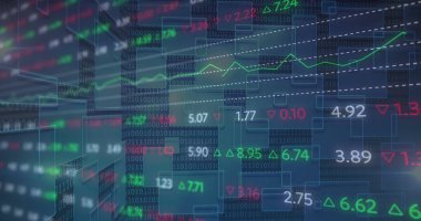 Borsa numaralarının finansal veri işleme görüntüsü. dijital arayüz küresel bağlantı ve dijital olarak oluşturulan iletişim konsepti.