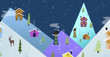 Kış manzarasına yağan kar görüntüsü. Noel, gelenek ve kutlama konsepti dijital olarak oluşturuldu.
