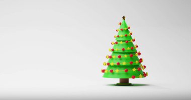 Beyaz arka planda noel ağacı resmi. Noel, kış ve dijital arayüz kavramı dijital olarak oluşturuldu.