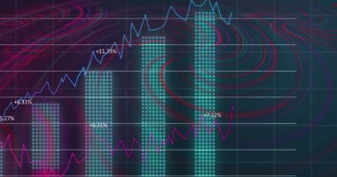 Siyah arkaplandaki finansal verilerin üzerindeki dalgaların görüntüsü. Küresel finans, ekonomi ve teknoloji kavramı dijital olarak üretilen görüntü.