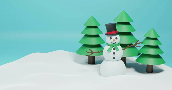 Bild Von Tannenbäumen Und Schneemann Auf Grünem Hintergrund Weihnachten Feier — Stockfoto