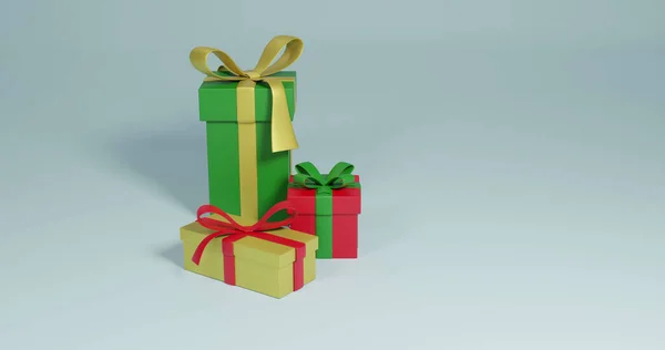 Image Three Christmas Presents Spinning Copy Space Grey Background Christmas — Stock Photo, Image
