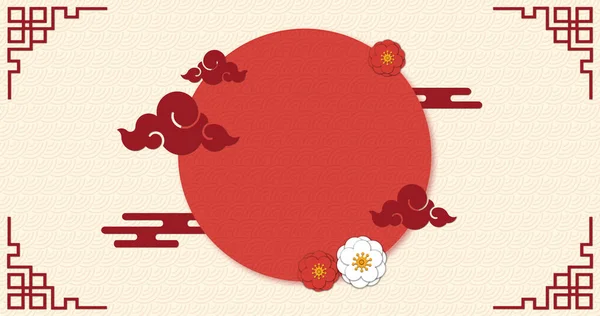 Εικόνα Από Λουλούδια Και Σχήματα Κύκλο Μπεζ Φόντο Κινέζικο Νέο — Φωτογραφία Αρχείου