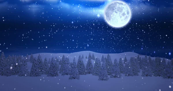 在冬季的风景和雪地上 天空布满了云彩 圣诞节 传统和庆祝概念数字生成的图像 — 图库照片